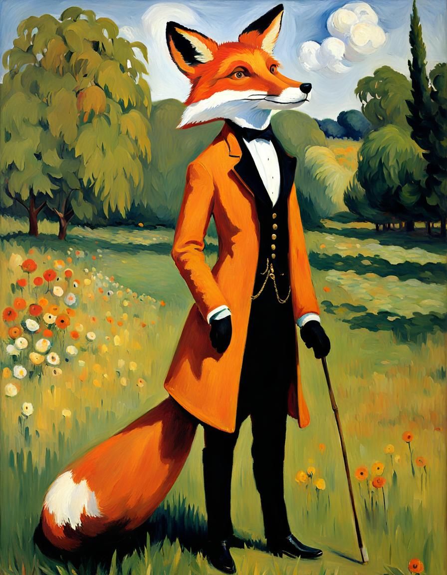 Anthropomorphic Fox as Impressionist Oil Painting