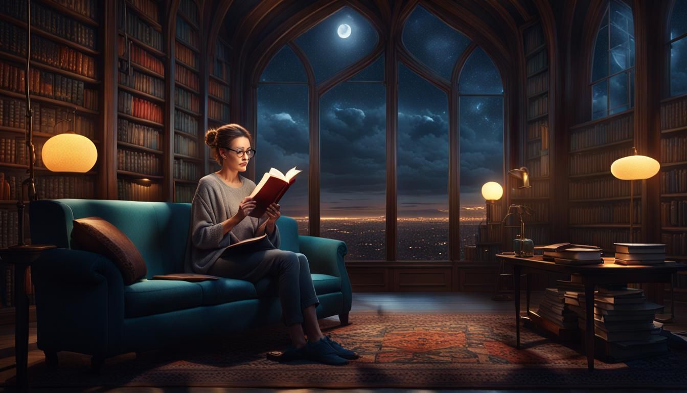 Nude Woman Reading by Luminaire: Detailed Matte Painting