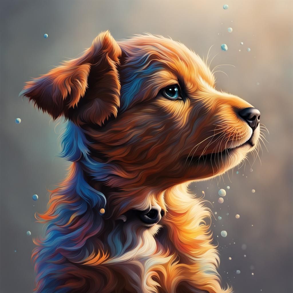 Hyperrealistic Puppy Portrait in Splash Art Style