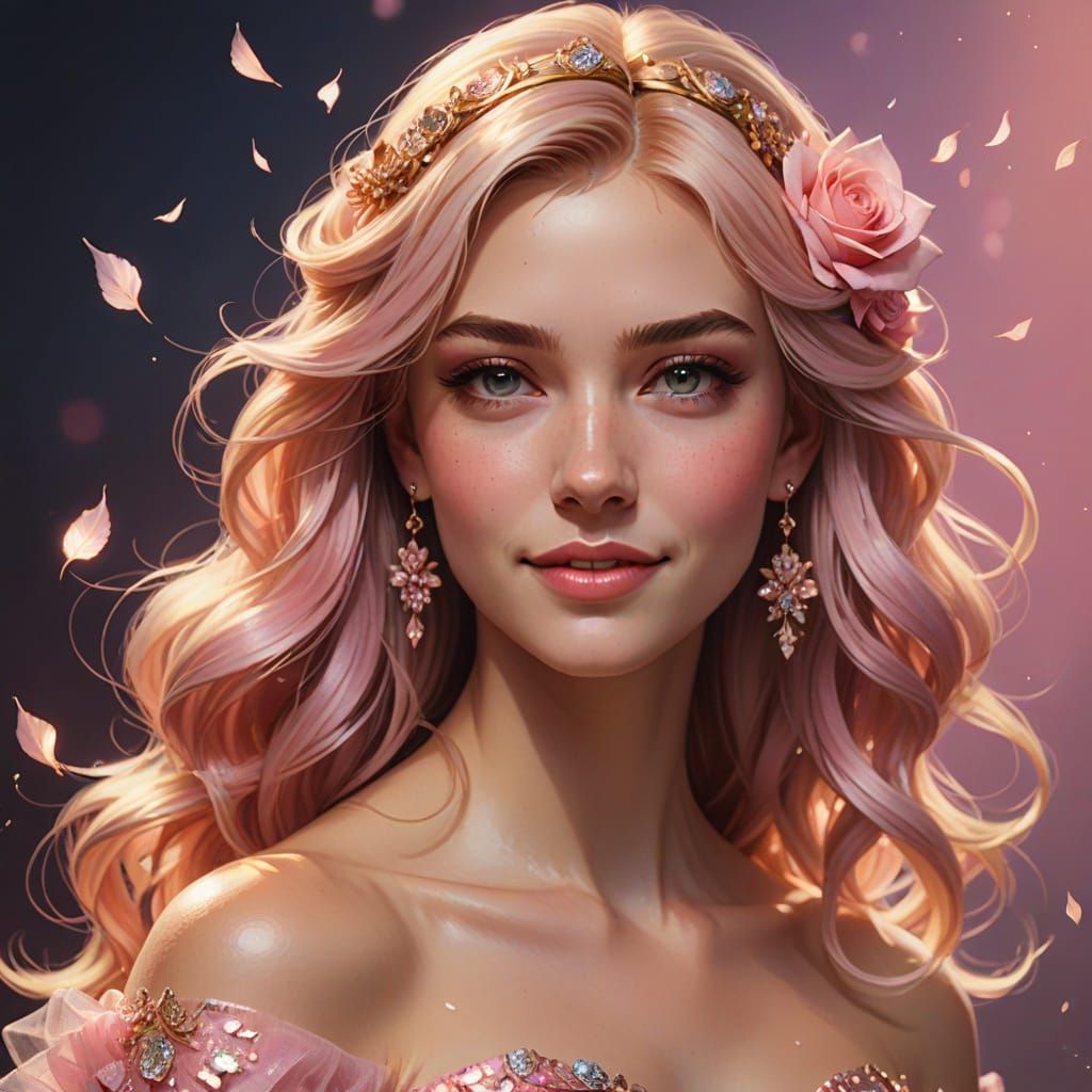 Hyper-Realistic Portrait of a Teenage Girl in a Pink Prom Dr...