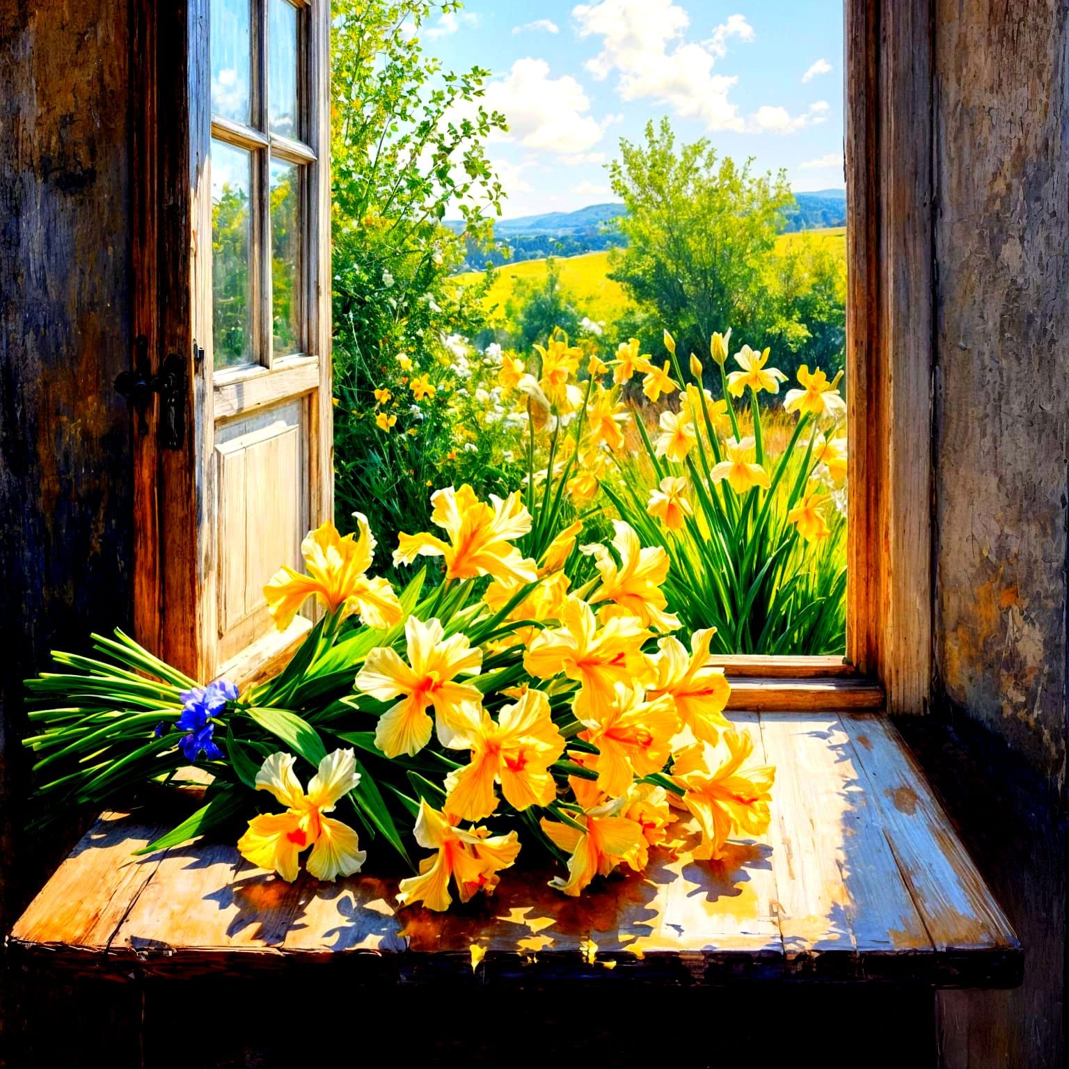 Yellow Irises in Soft Light, Impressionistic Style