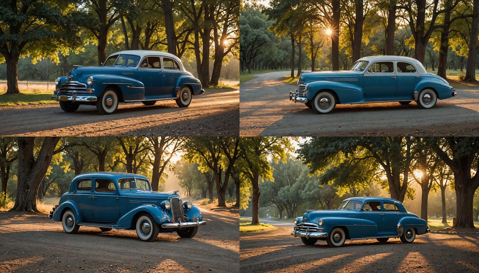 Vintage Car on Gravel Road at Sunset