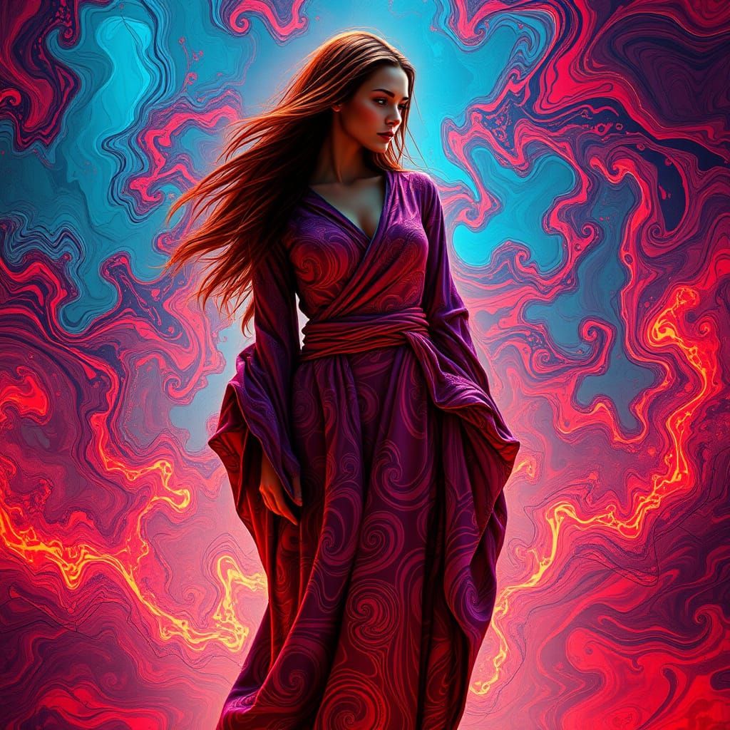 Fiery Fractal Woman in Fantasy Sci-Fi Style