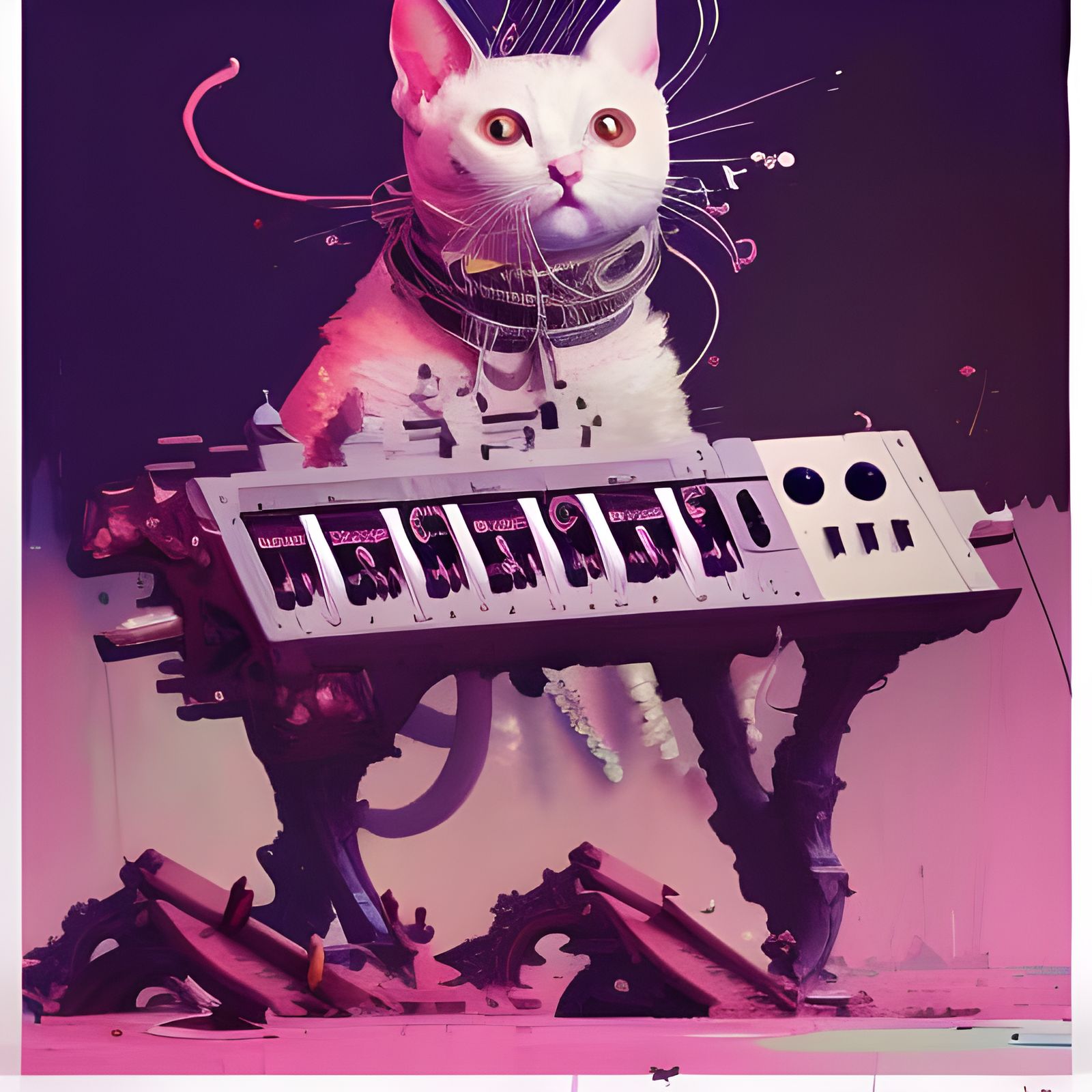 Cat Plays Synth: Detailed Watercolor Masterpiece