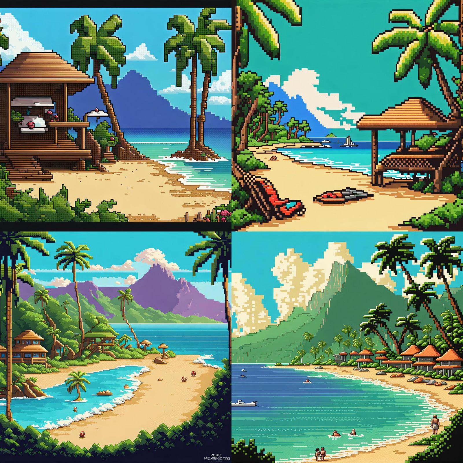 Hawaiian Beach Paradise in Retro Pixel Art