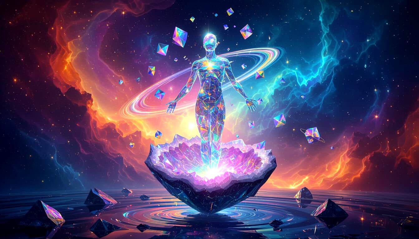 Cosmic Being of Crystalline Light in Deep Space