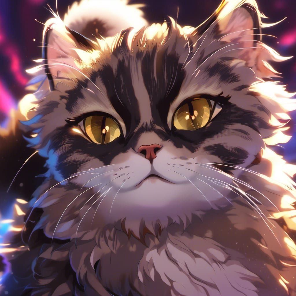 Fluffy Overweight Cat Portrait in Studio Lighting