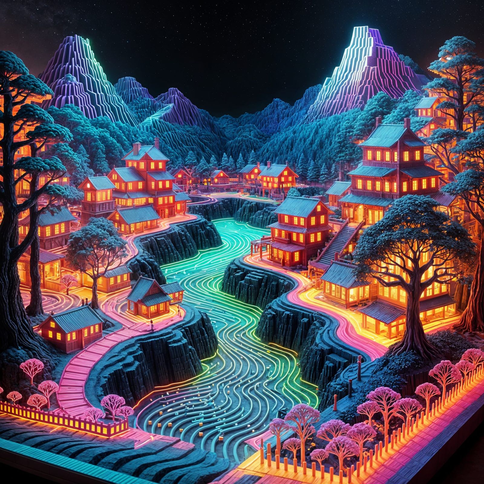 Colorful Neon Kirigami Binary Code Dreamscape