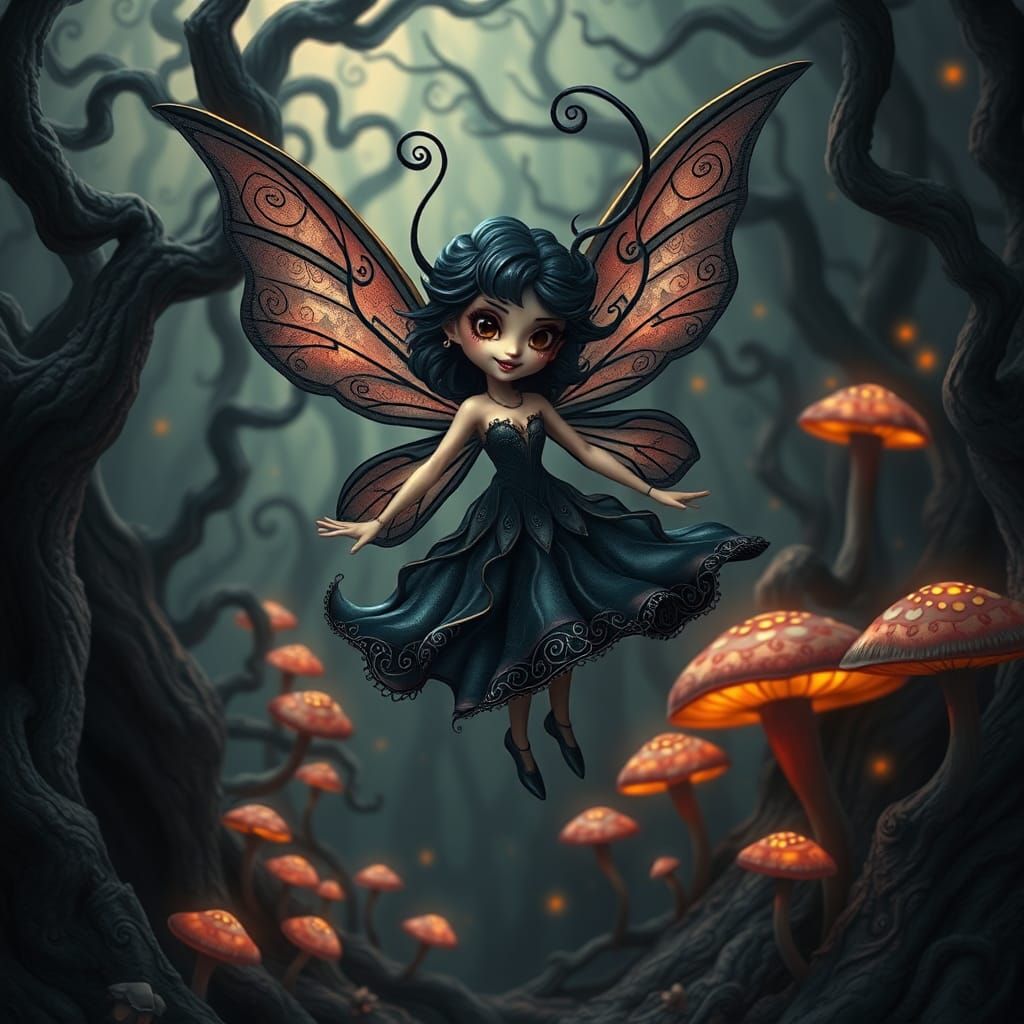 Dark Fairy Flight Through Mystical Forest