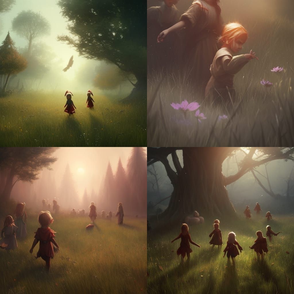 Elves in Meadow: Dark Fantasy Concept Art