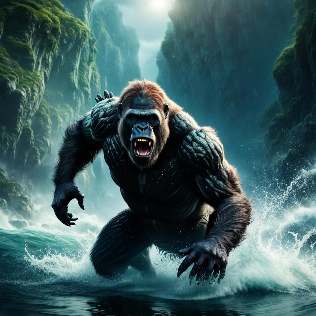 Epic Gorilla Charges: A Cinematic Matte Painting