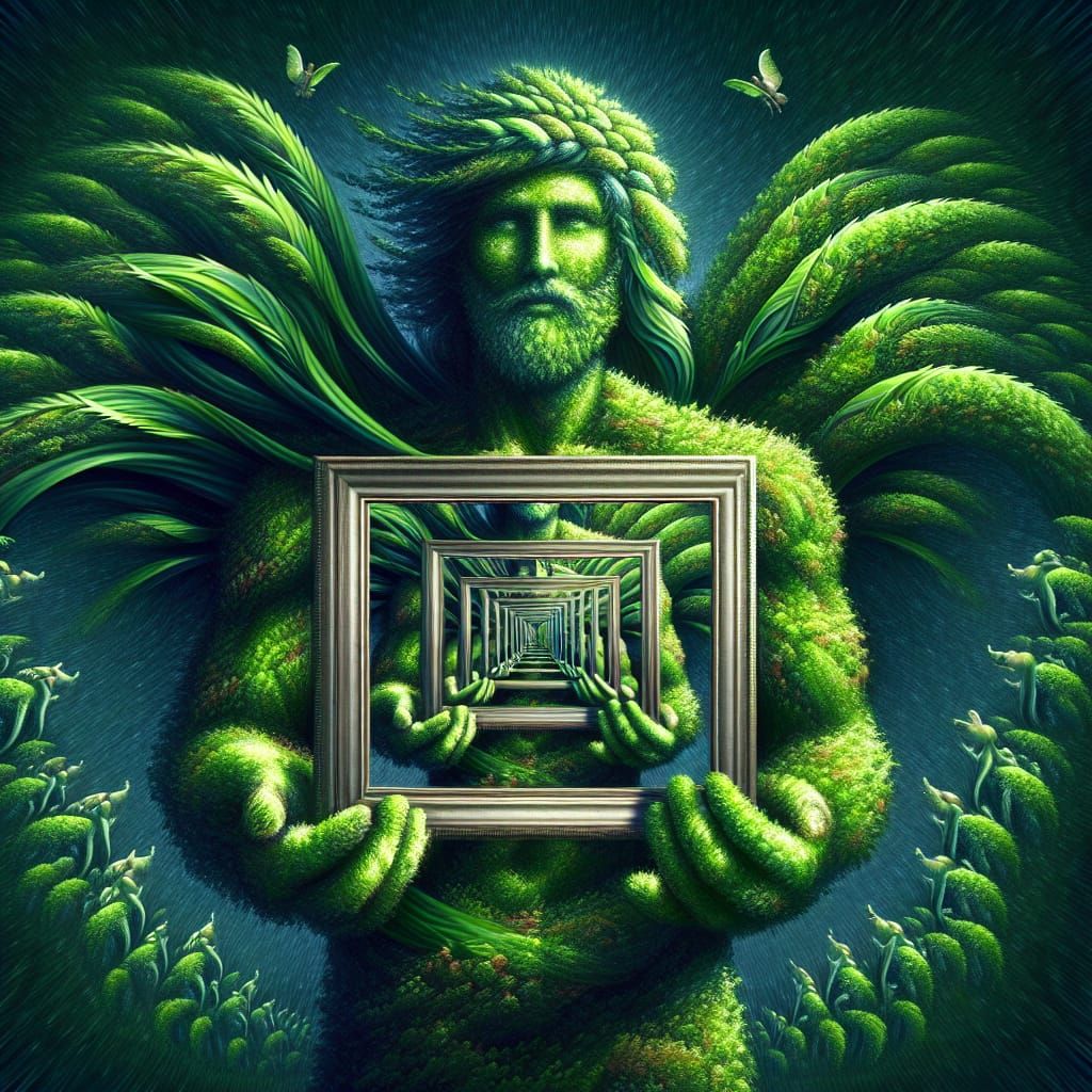 Mystical Green Man in Infinite Recursive Illusion