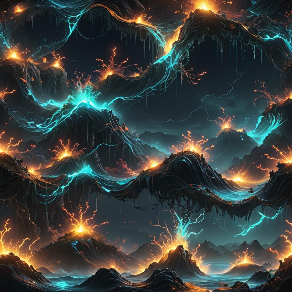 Bioluminescent Electro Waves in Detailed Digital Painting