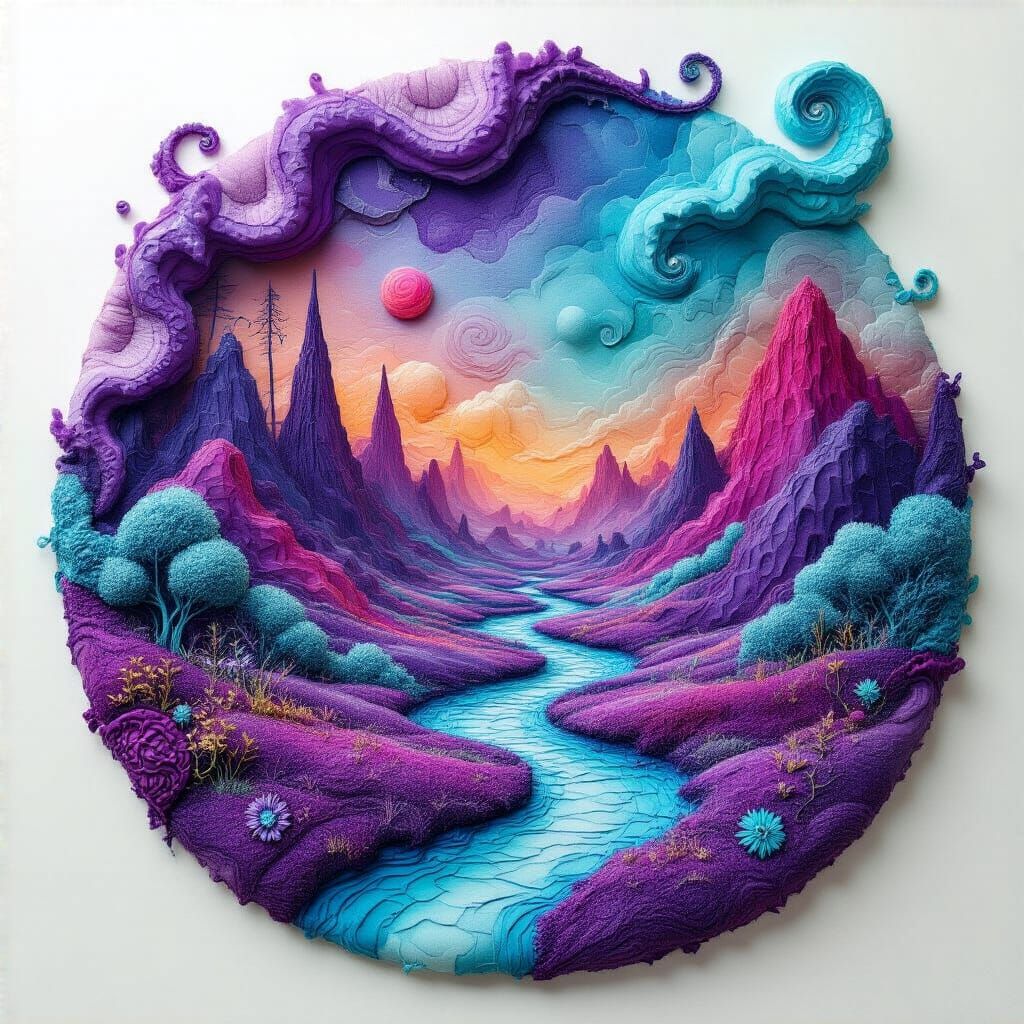 Vibrant Alien Landscape with Swirling 3D Effects