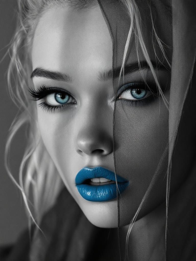 Monochrome Portrait with Vivid Blue Accents