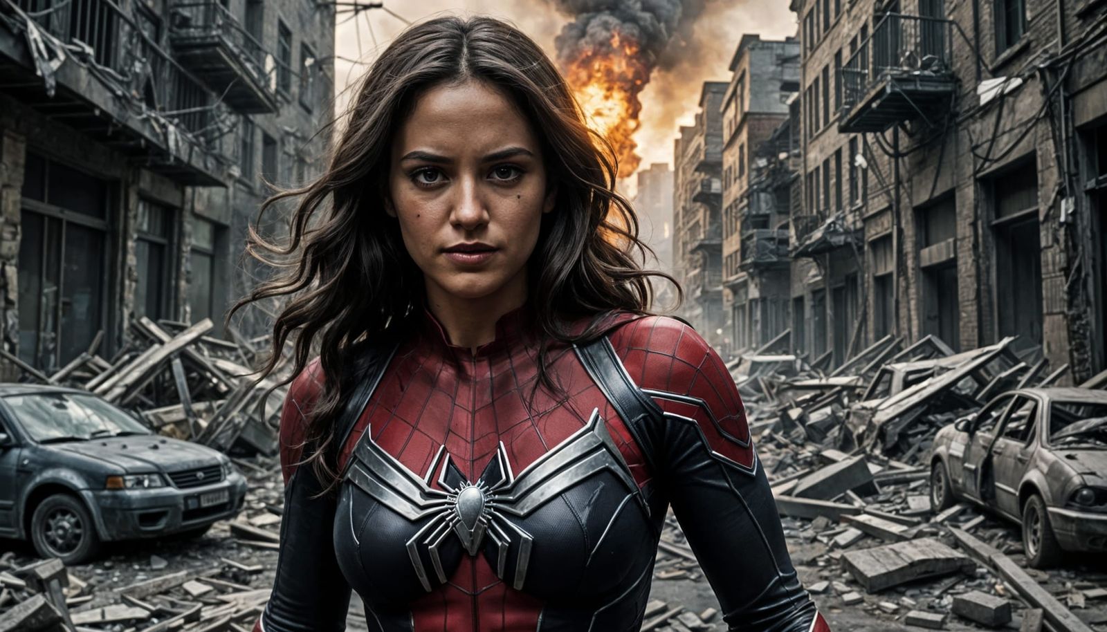 Dark Spider-Woman Amidst Ruins