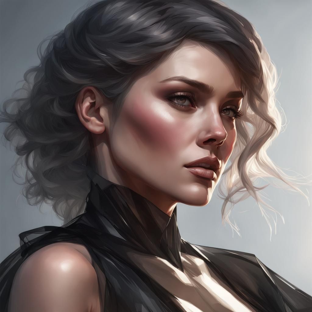 Woman in Transparent Black Clothes, Detailed Portrait