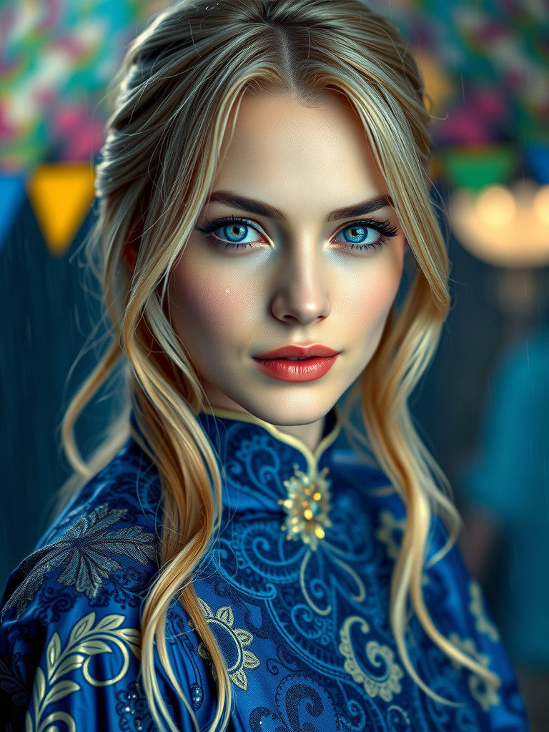 Rainy Portrait of Blonde Woman in Hyperrealism Style