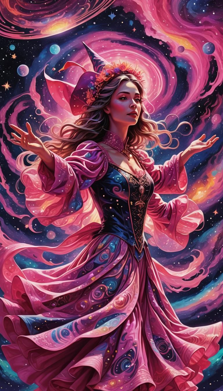 Cosmic Witch Dances in Galaxy: Psychedelic Astral Art