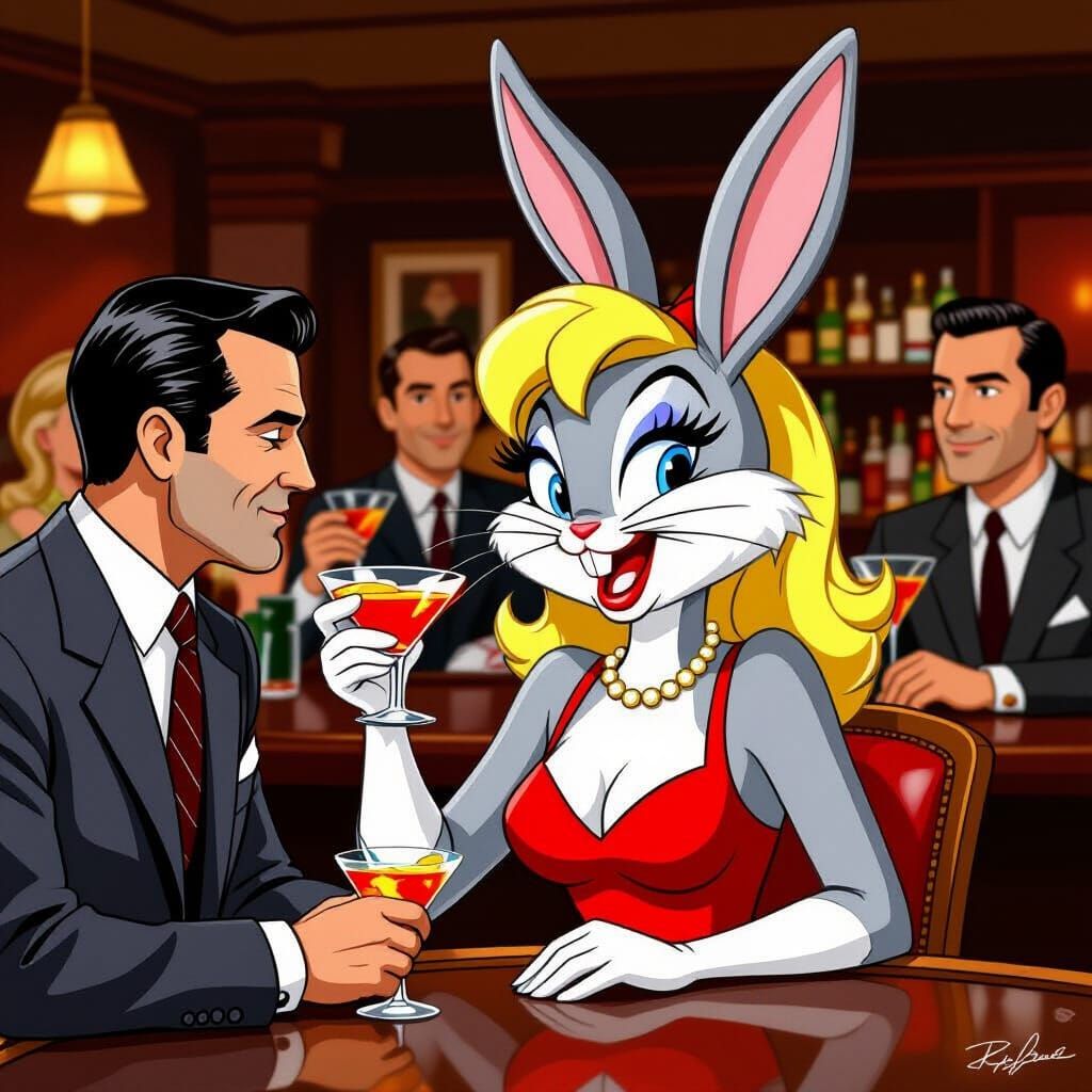 Bugs Bunny as a Glamorous Bunny Woman at a Bar