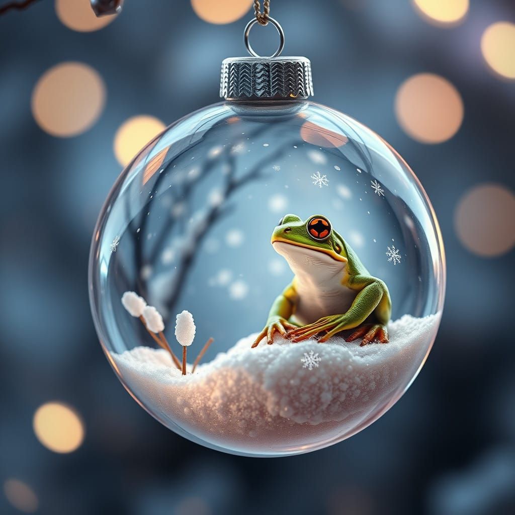 Christmas ornament. The ornament is spherical and transparen...