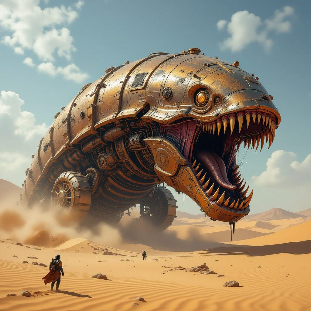 Steampunk Sandworm Emerges in Gritty Industrial Style