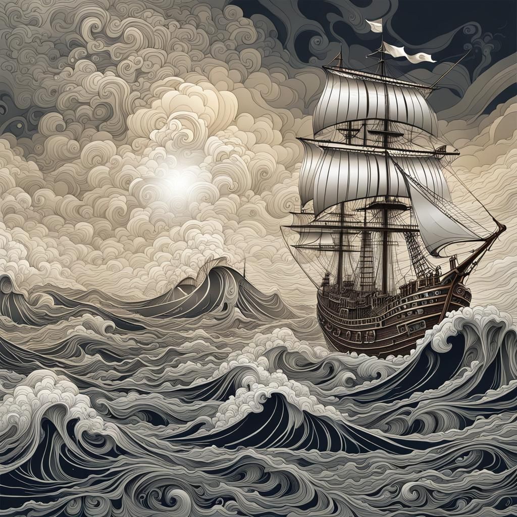Pirate Ship on Stormy Sea with Dynamic Lighting