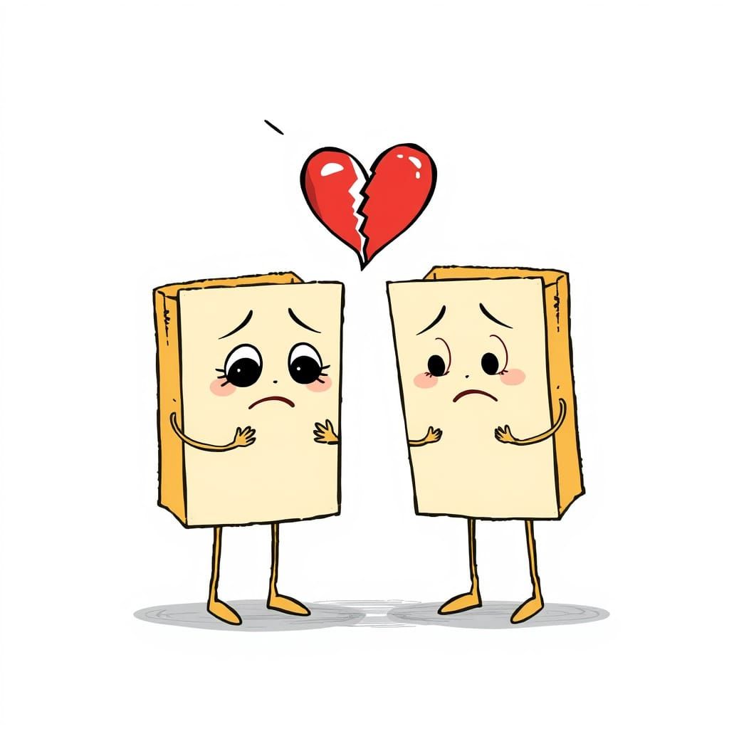 Sad Cartoon Manila Folders with Broken Heart