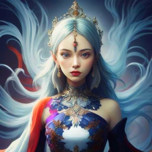 Woman in Punk Dress with Rose: Macro Oil Painting