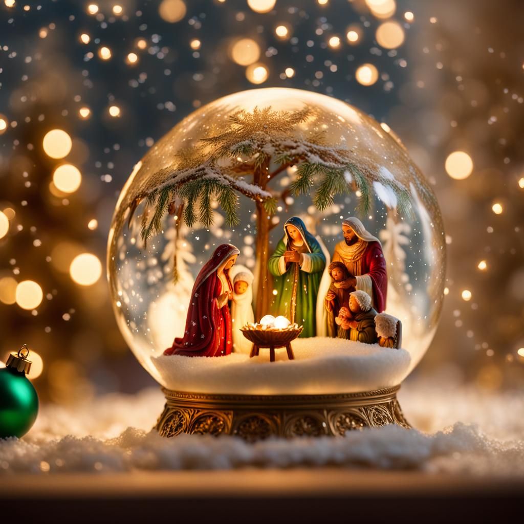 Christmas Nativity Scene in Snow Globe Ornament