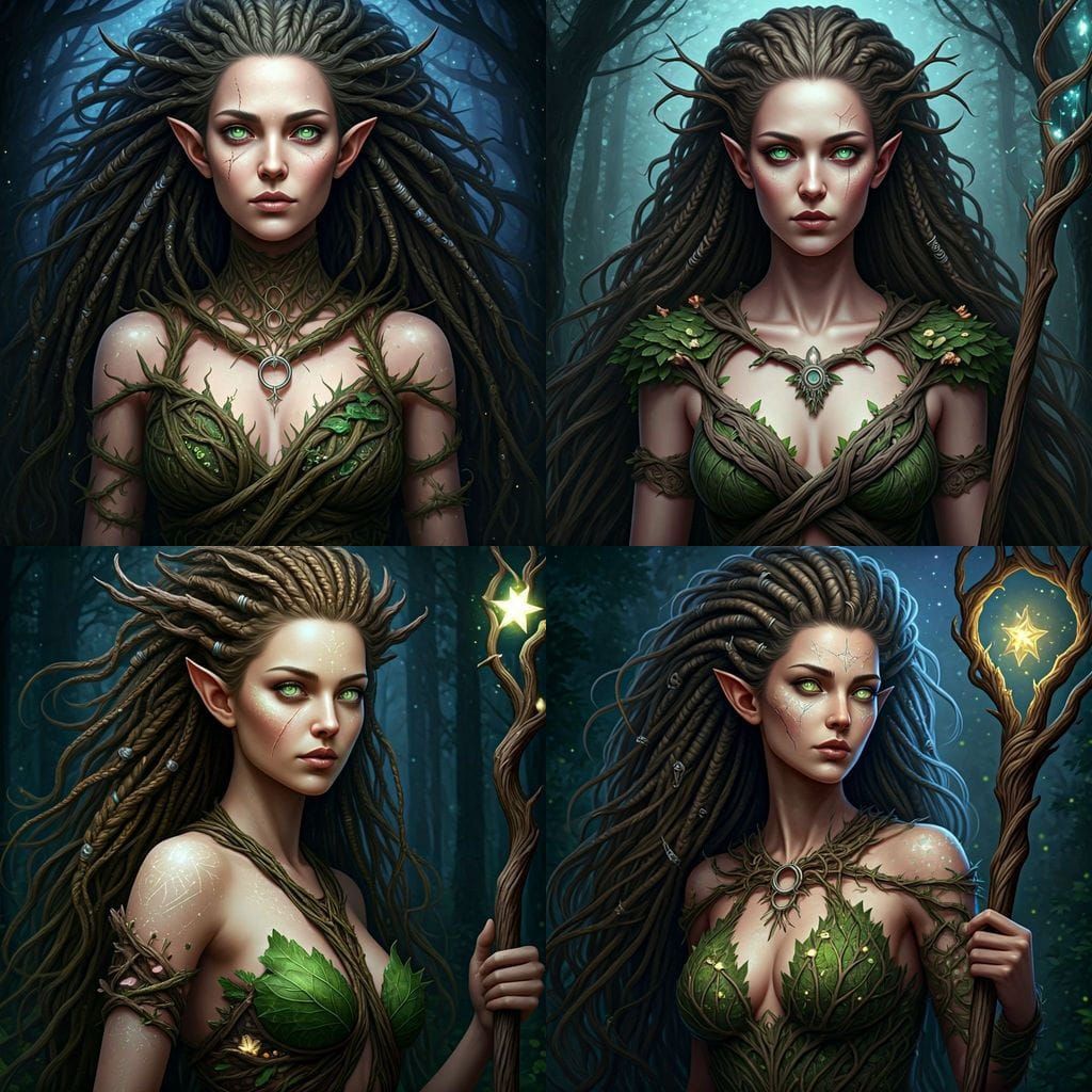 Ethereal Celestial Druidess with Glowing Skin and Tattoos