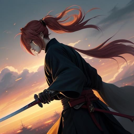 Himura Kenshin Anime Illustration in Misty Town
