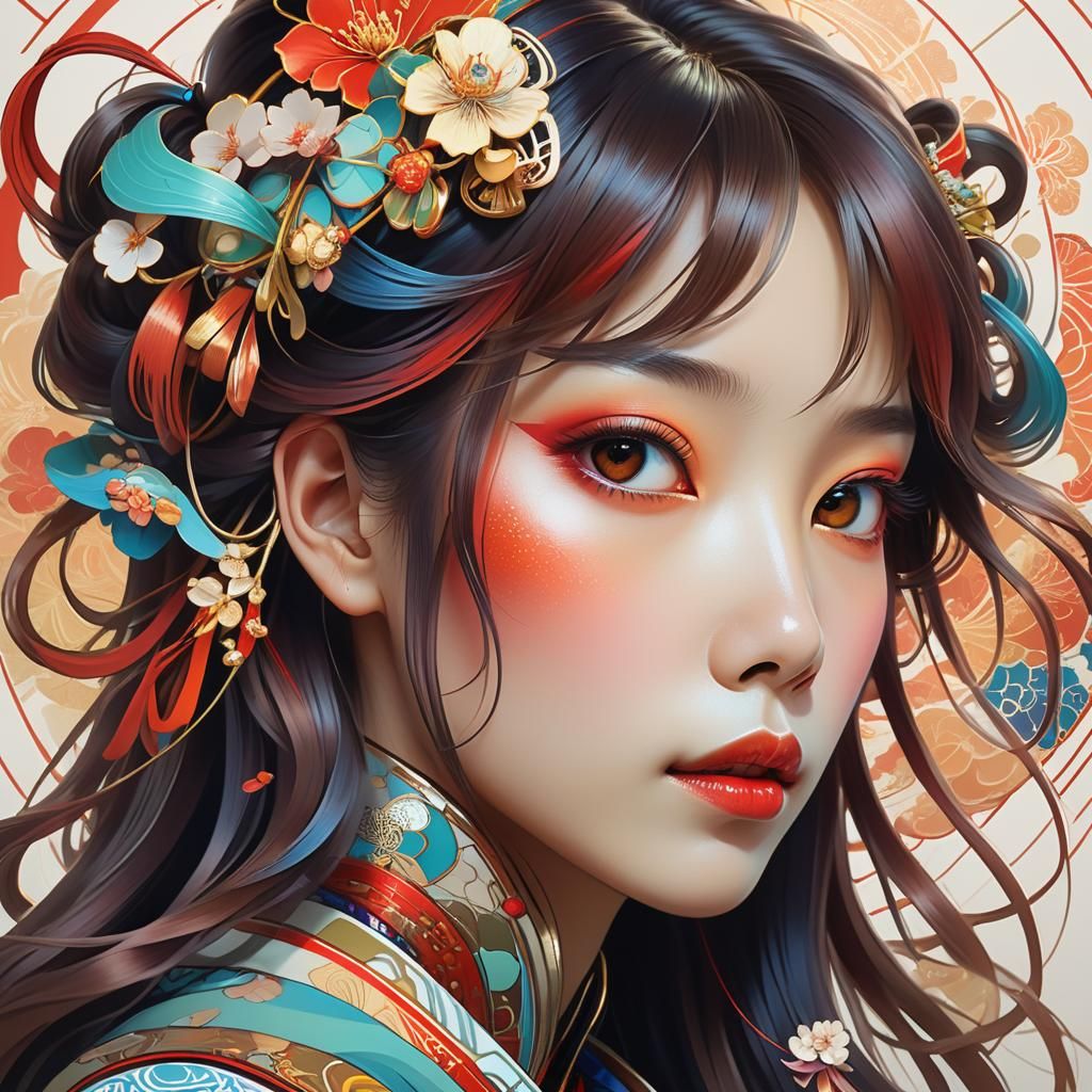 Japanese Woman Portrait in Hyper-Realistic Digital Art
