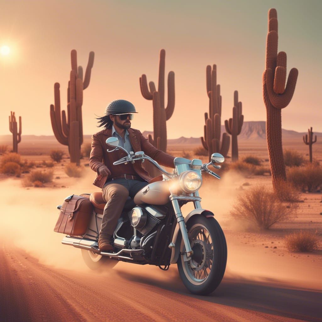 Cowboy and Cowgirl on Route 66 at Sunset