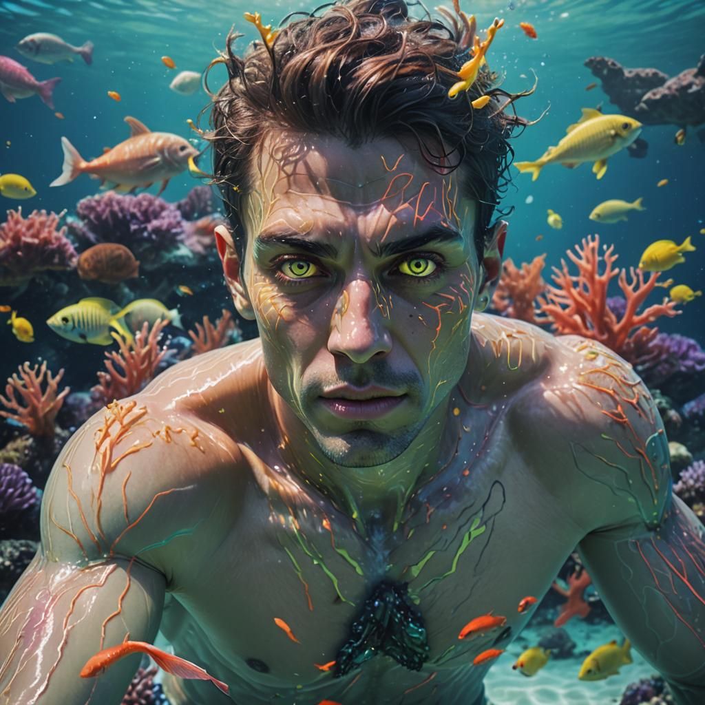 Underwater Swimmer in a Fluorescent Sea