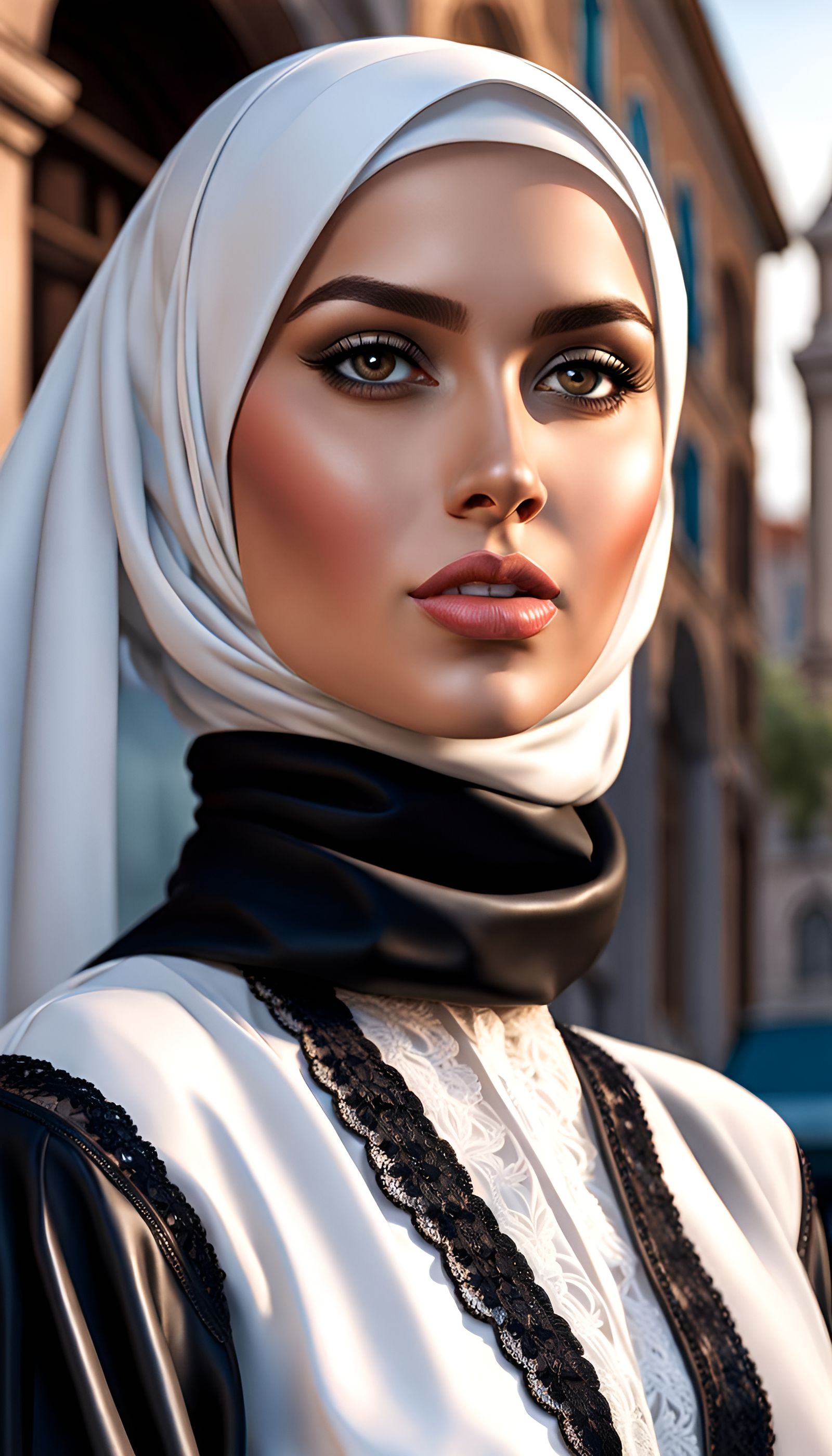 Curvy Hijabi Girl in City: Photorealistic 8K