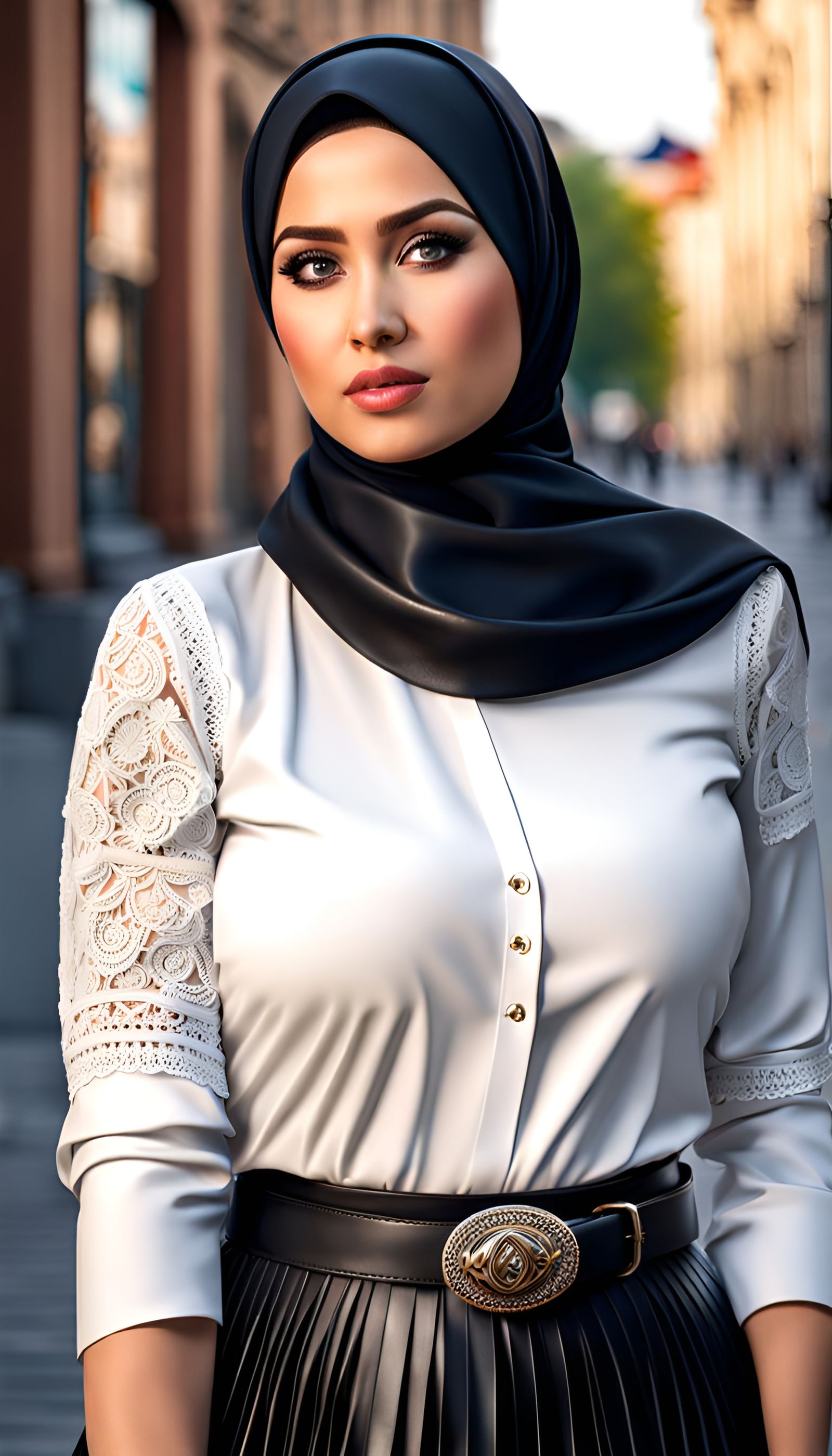 Chubby Cheeked Hijabi Woman in Modern City