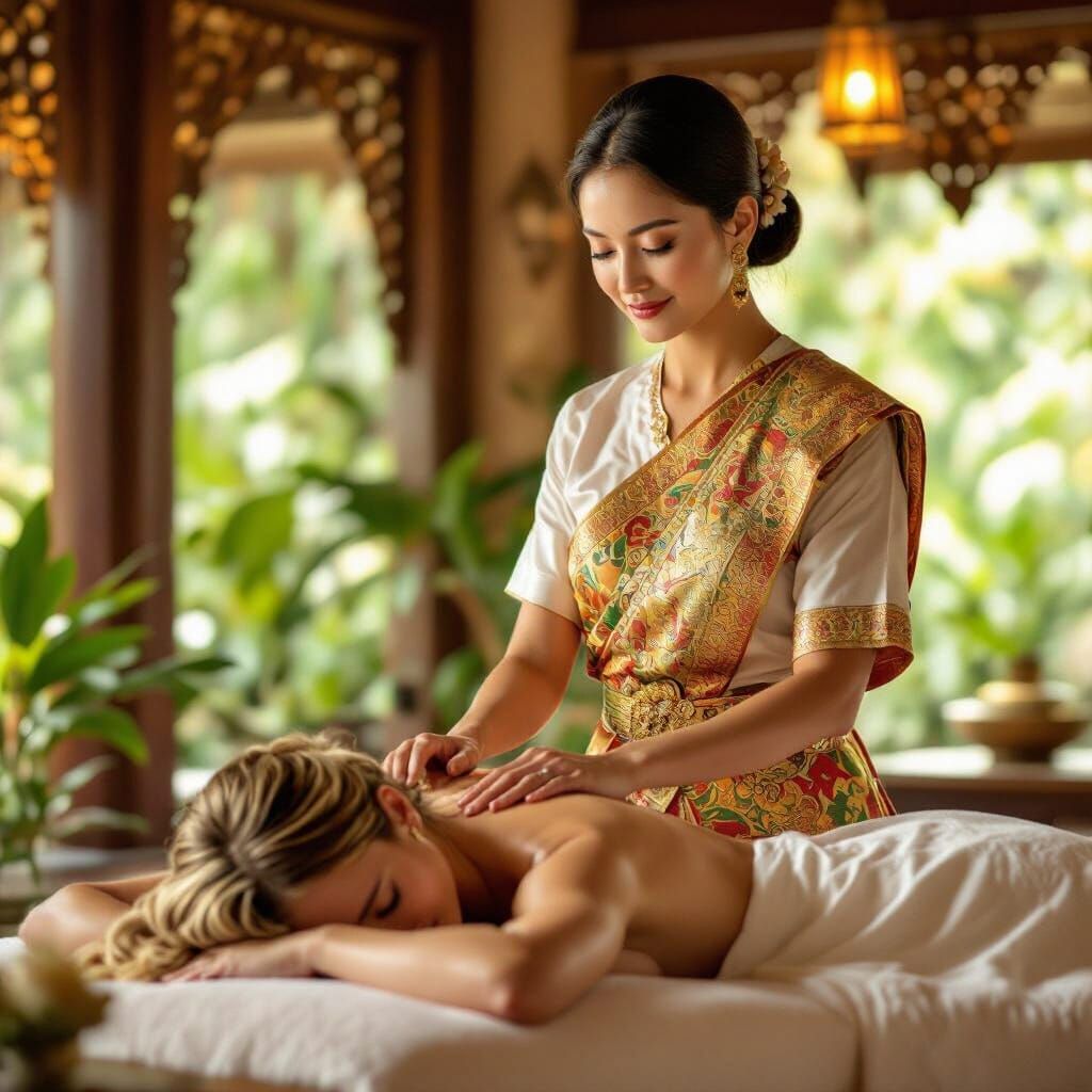 Thai Massage in a Tranquil Spa: Art Nouveau Style
