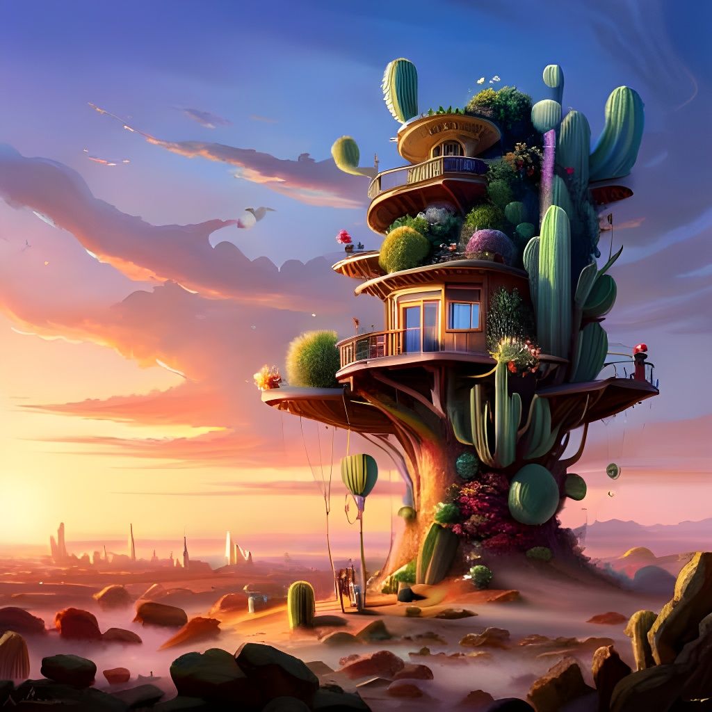 Cactus Treehouse in Epic Landscape: Digital Matte Painting