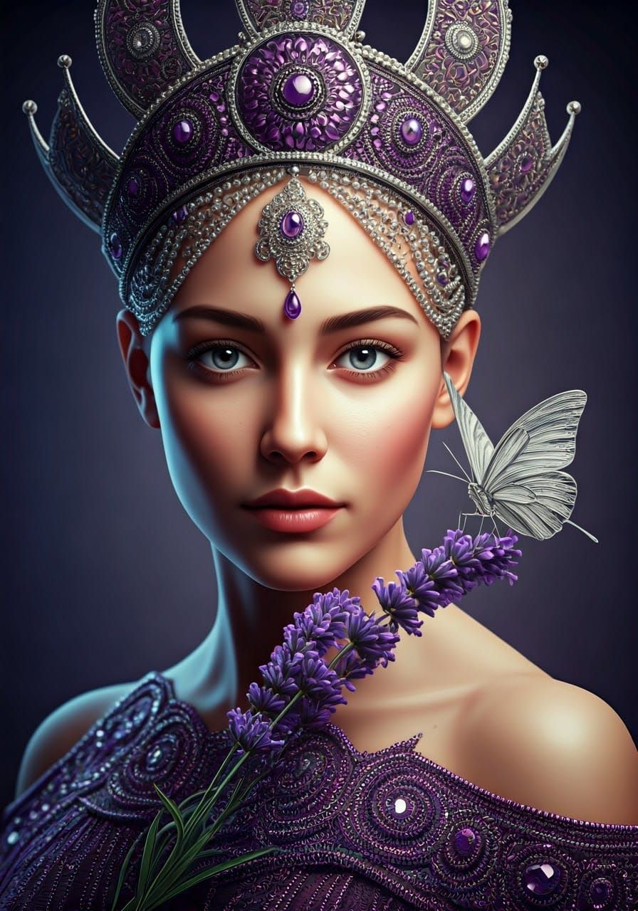 Regal Woman's Portrait in Art Nouveau Style with Majestic Si...