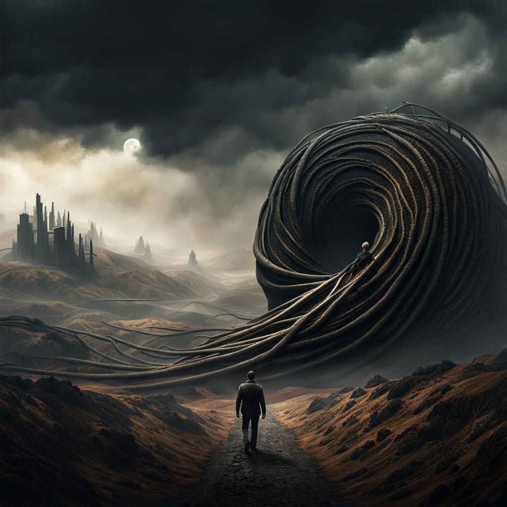 Terrified Person in Surreal Nightmare Landscape