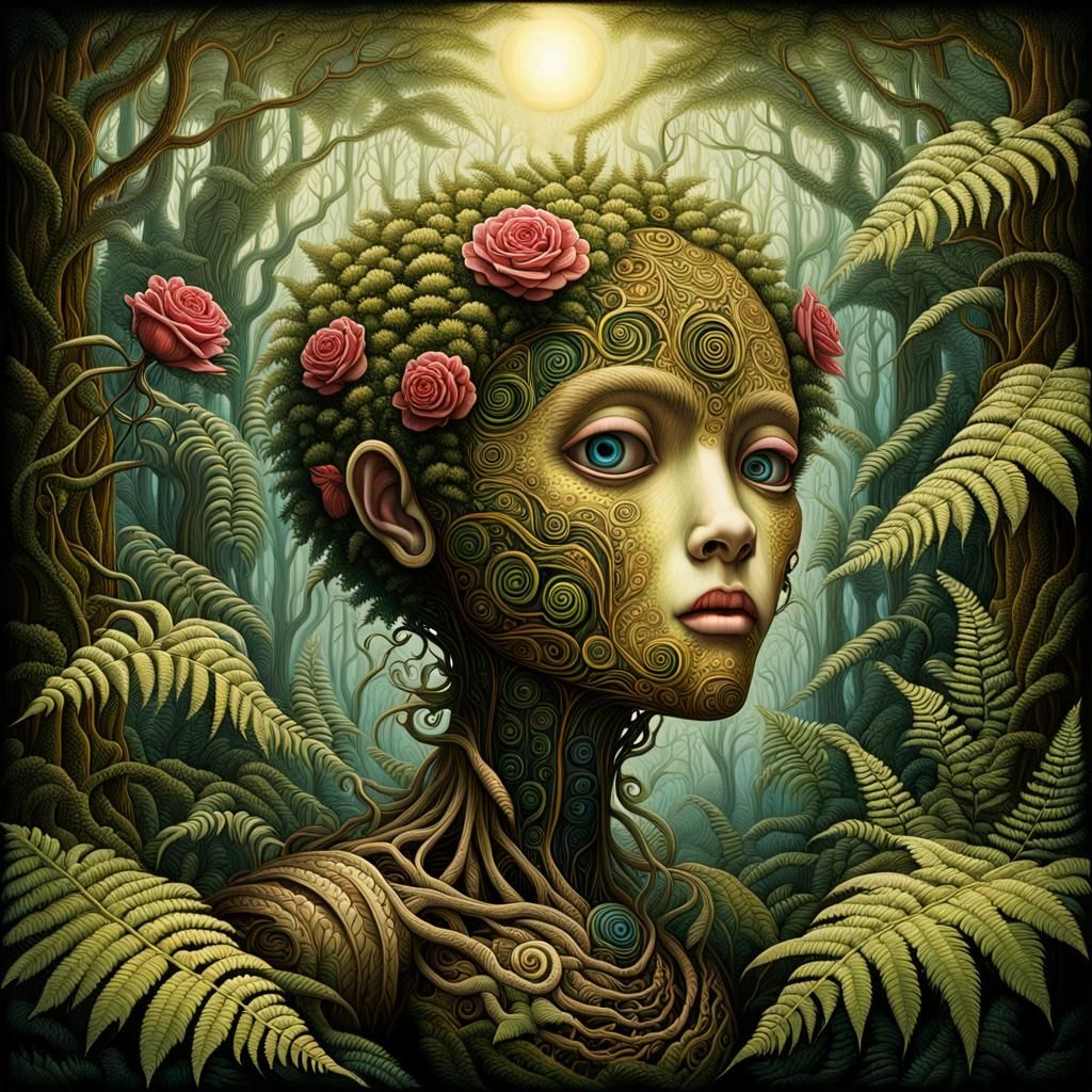 Rose and Fern Merge in Biomechanical Forest