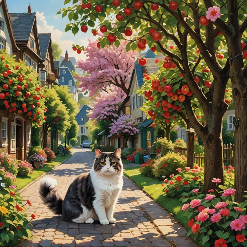 Brunette Woman Strolls Through Vibrant Town Park