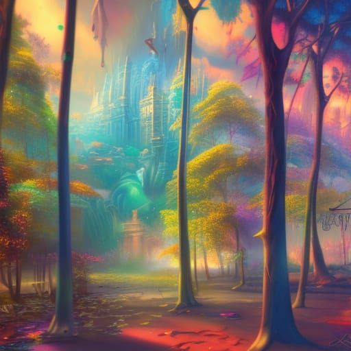 Colorful Treehouse City in Graffiti Art Style