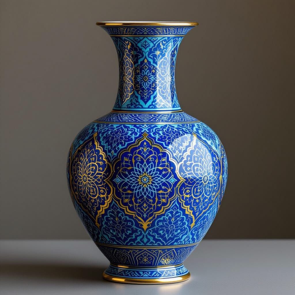 Blue Vase with Arabian Motifs in Islamic Art Style