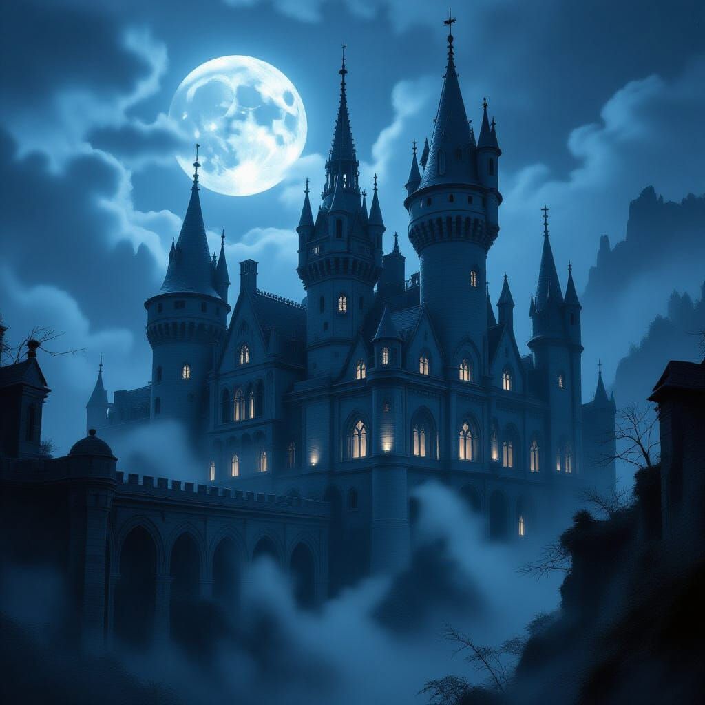 Gothic Castle Under Moonlight: Digital Matte Painting