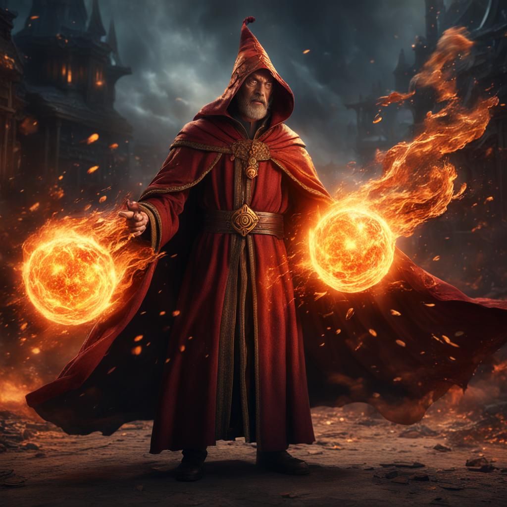 Wizard Conjuring Fireball: Fantasy Concept Art