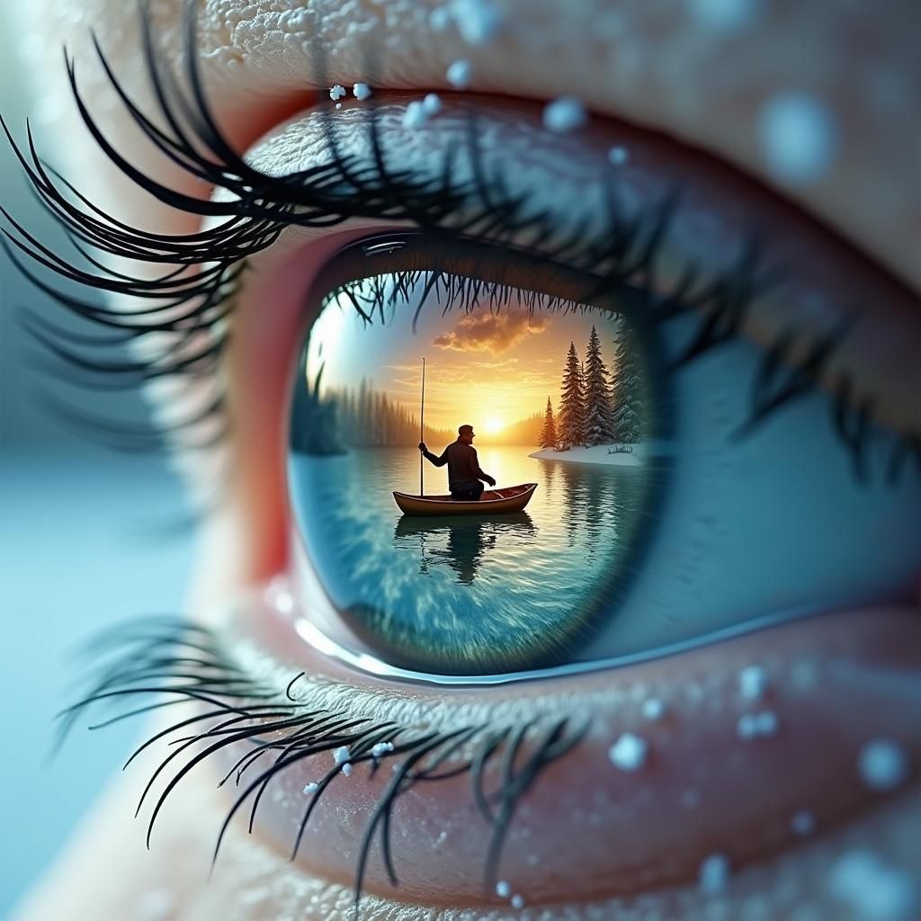 Surreal Eye with Winter Landscape, Digital CGI Art