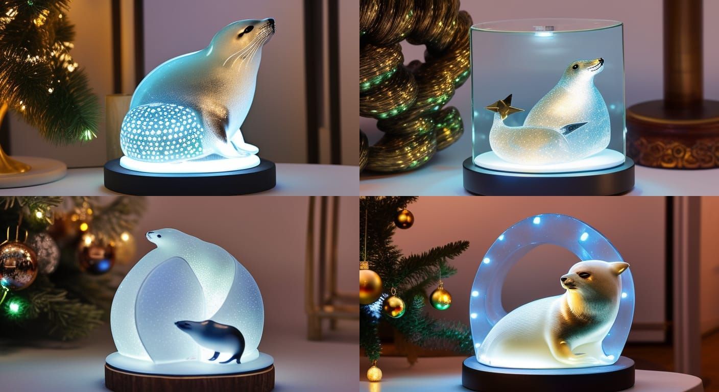 Glass Polar Seal Figurine with LED Jewelry