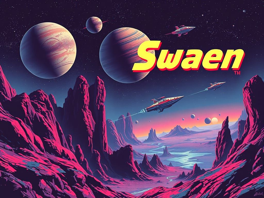 Retro-Futuristic Space Scene in Sci-Fi Style
